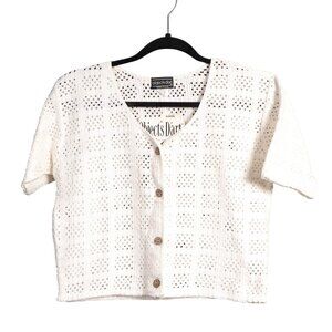 Objects DArt VTG Cardigan Sweater L White Cropped Boho Indie Hippie Sweetheart